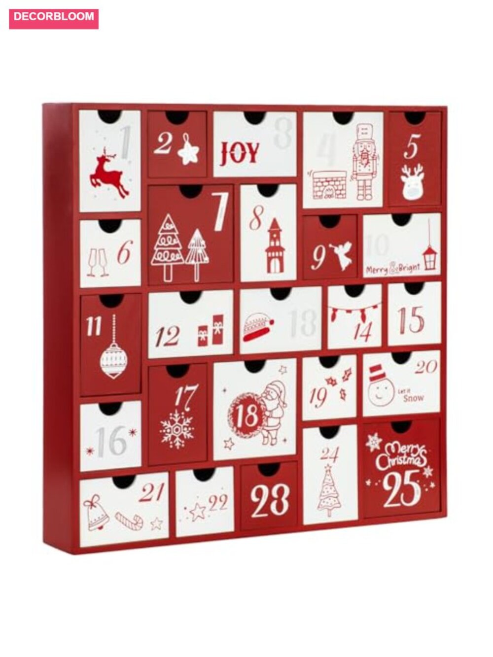Wooden Advent Calendar 13 Inch with 25 Large Drawers Christmas Countdown